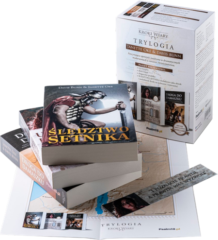 Kroki Wiary - Śledztwo Setnika, Ukryty Płomień, Droga do Damaszku + Mapa + Bonusy - BOX - Janette Oke i Davis Bunn